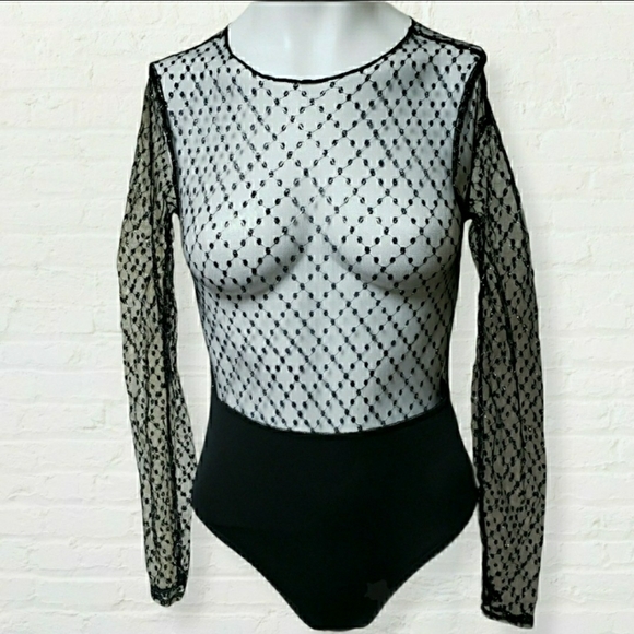 Nasty Gal NWT black mesh metallic bodysuit size 0 - Picture 12 of 13